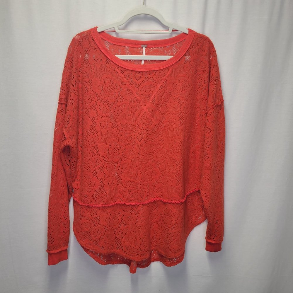Free People Women's Small Sweater Orange Lace Oversized